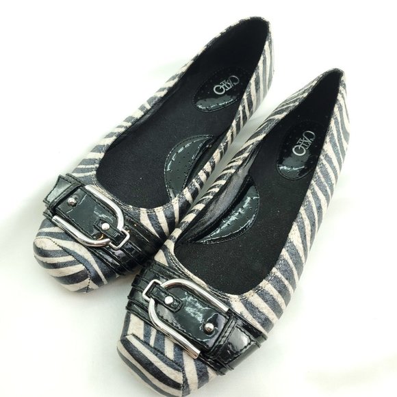 Cato's Womens Black White Zebra Print Square Toe Slip On Ballet Flats Size 7W - Picture 8 of 15